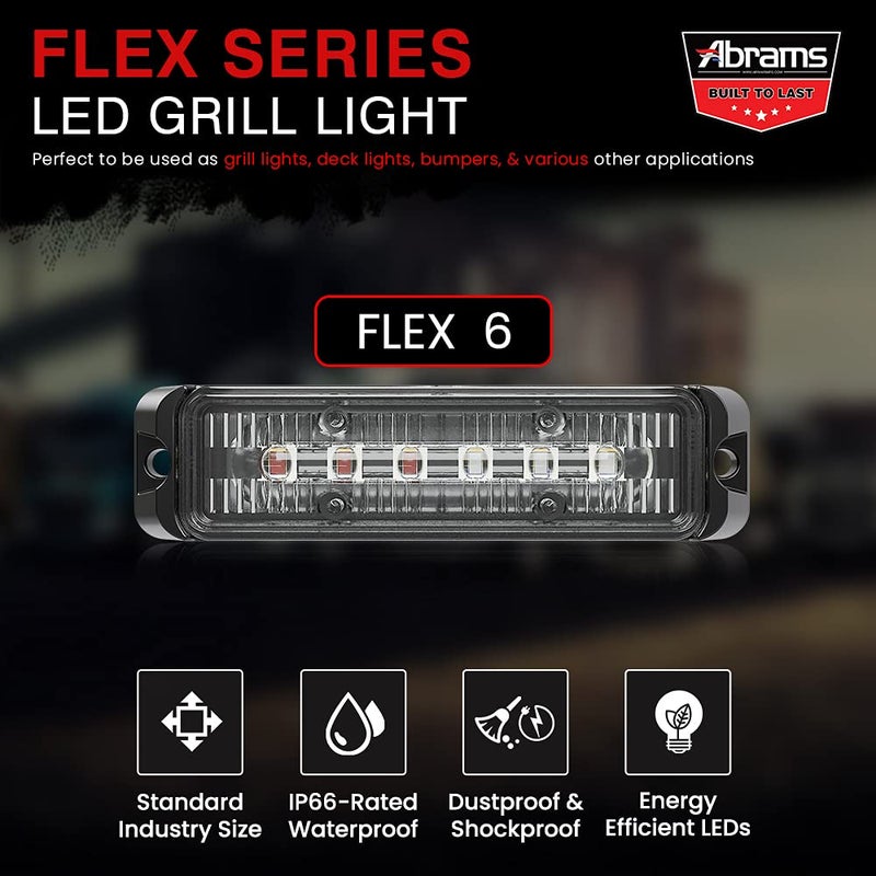 Abrams Flex Series (Amber/White) 18W - 6 LED Snow Plow Truck Vehicle LED Grille Light Head Surface Mount Strobe Warning Light - Image 2